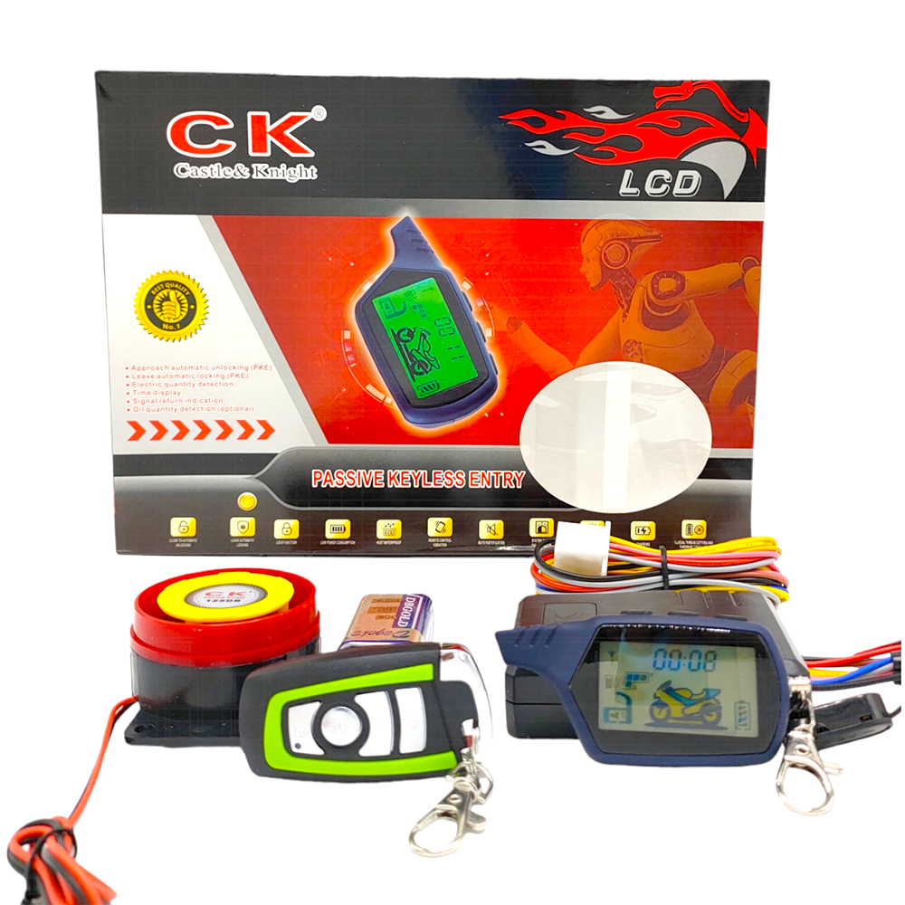 C K Two 2 Way LCD Motorcycle Alarm System Remote Control Vibration Alarm Theft Protection Moto Scooter Motor Security Alarm Engine Start