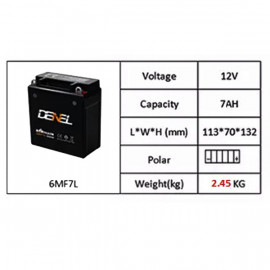 DENEL MOTORCYCLE DRY BATTERY  FOR SUZUKI GD110, GR150, GS150, GS150SE, GX125 - 7AH, 12V