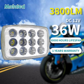 AKE 1 PC Original Motoled XBT-New High Strength Glass Cover 12 LED Beads 36W 3800LM Motorcycle LED Square Headlight Led Lamp for Honda CD70 Moto's Fog Light