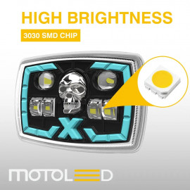 AKE 1-PC Original Motoled 4C-BT-TJ02-WY Skull Cross High Low 5 Function Semi-assembly Motorcycle Projector Lens Led Accessory Headlight LED Square Led Lamp for Honda  CD70 CG125 70cc Moto's Fog Light