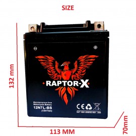 Raptor-X Dry Battery 7Ah 12V 12N7L-BS for Honda Cb150f, Yamaha YBR, YBRG YBZ, Suzuki GD110, GR150, Gix 125 Motorcycle Bike Battery