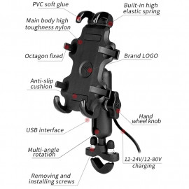 AKE - Motorcycle HJG Phone Holder Shockproof Bike Handlebar Mirror Mobile Phones Holder for 4.7-7 inch Cell phone Adjustable Mount Bracket