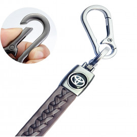 1-PC Leather Metal Badge Strap Keychain Keyring Hook brown black Leather Strap bronze braided Metal keyring for Toyota