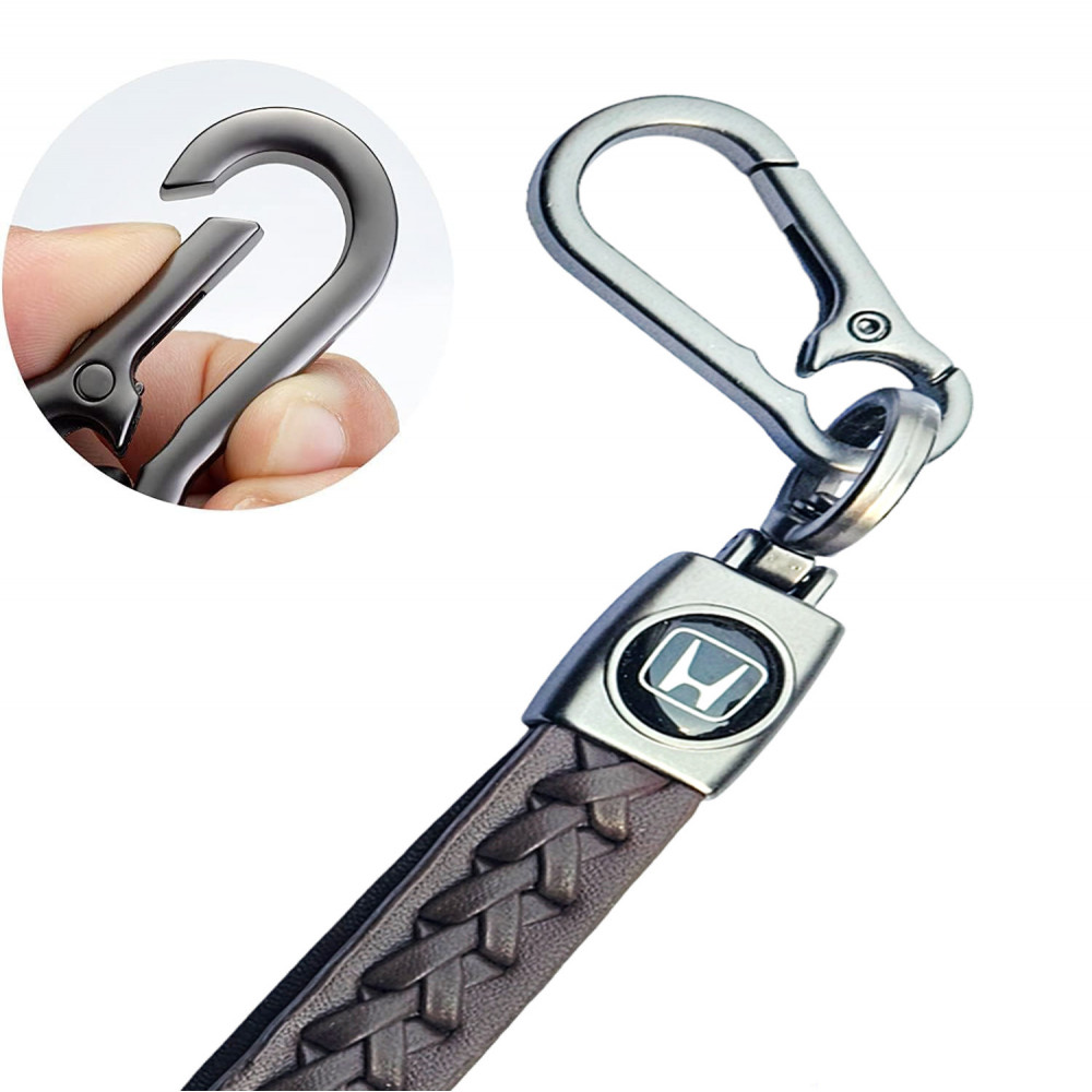 1-PC Leather Metal Badge Strap Keychain Keyring Hook brown black Leather Strap bronze braided Metal keyring for Honda