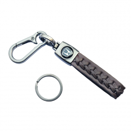 1-PC Leather Metal Badge Strap Keychain Keyring Hook brown black Leather Strap bronze braided Metal keyring for Honda