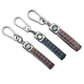 1-PC Leather Metal Badge Strap Keychain Keyring Hook brown black Leather Strap bronze braided Metal keyring for Toyota