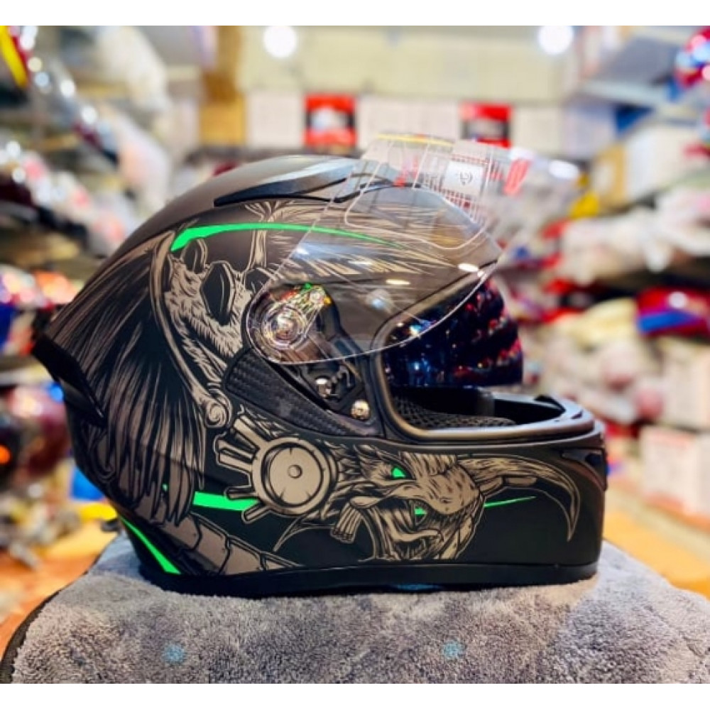 JIEKAI JK-316 MATT GRAY WITH BLACK GREEN HELMET FULL FACE DOT CERTIFIED