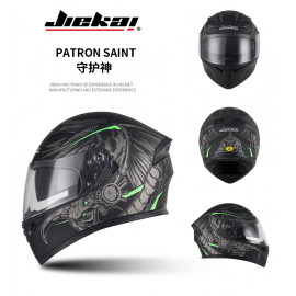 JIEKAI JK-316 MATT GRAY WITH BLACK GREEN HELMET FULL FACE DOT CERTIFIED