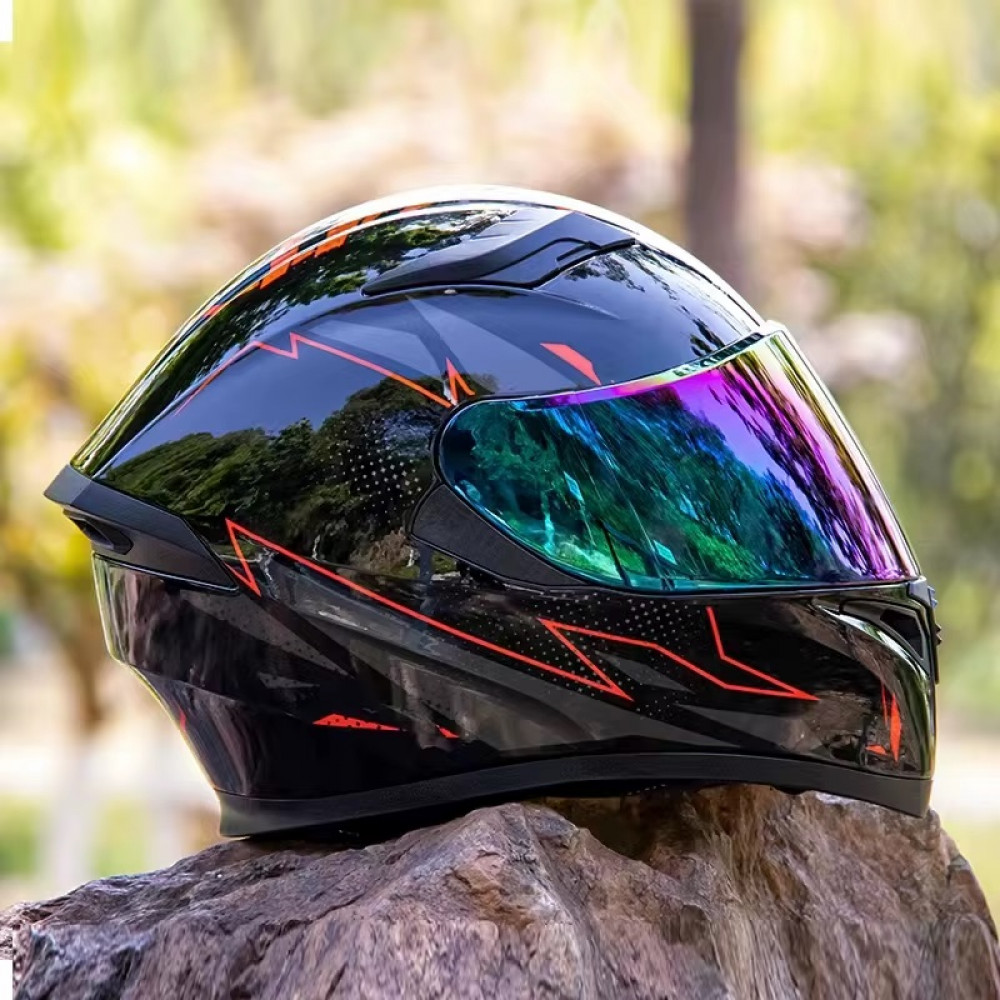 JIEKAI JK-316 GLOSS BLACK WITH RED OUTLINE HELMET FULL FACE DOT CERTIFIED