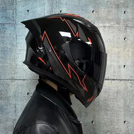 JIEKAI JK-316 GLOSS BLACK WITH RED OUTLINE HELMET FULL FACE DOT CERTIFIED