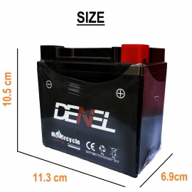 DENEL DRY BATTERY 5AH / 12V FOR HONDA , YAMAHA, SUZUKI